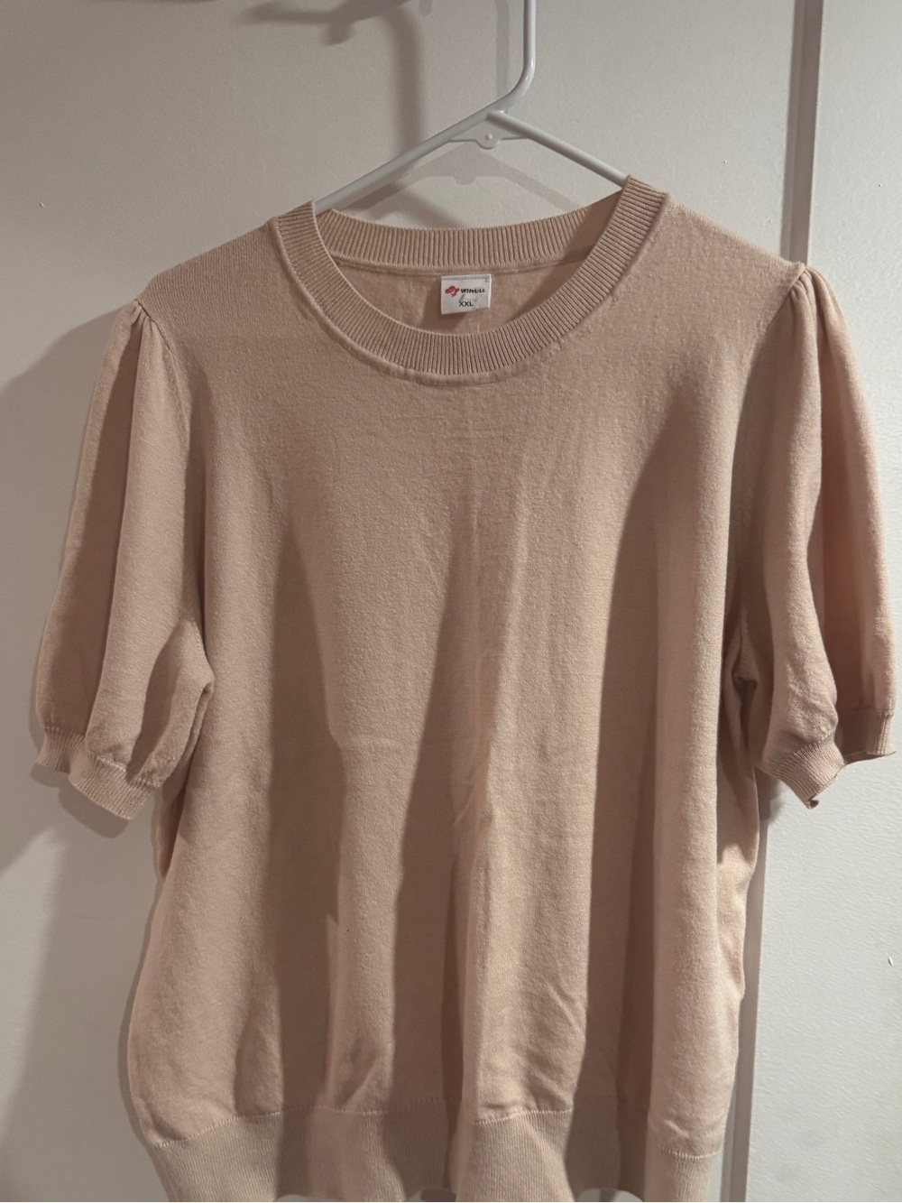 Short Sleeve Knit Top in Light Beige